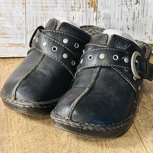 Born Wedge Clog Women's Size 5.5 Black Leather Mule Studded Buckle Chunky Y2K